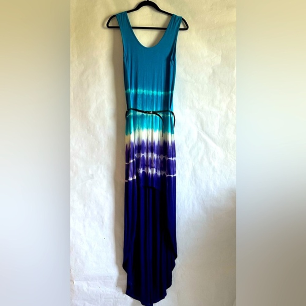 Costa Blanca Blue and Purple Ombre Maxi High Low Cut Dress